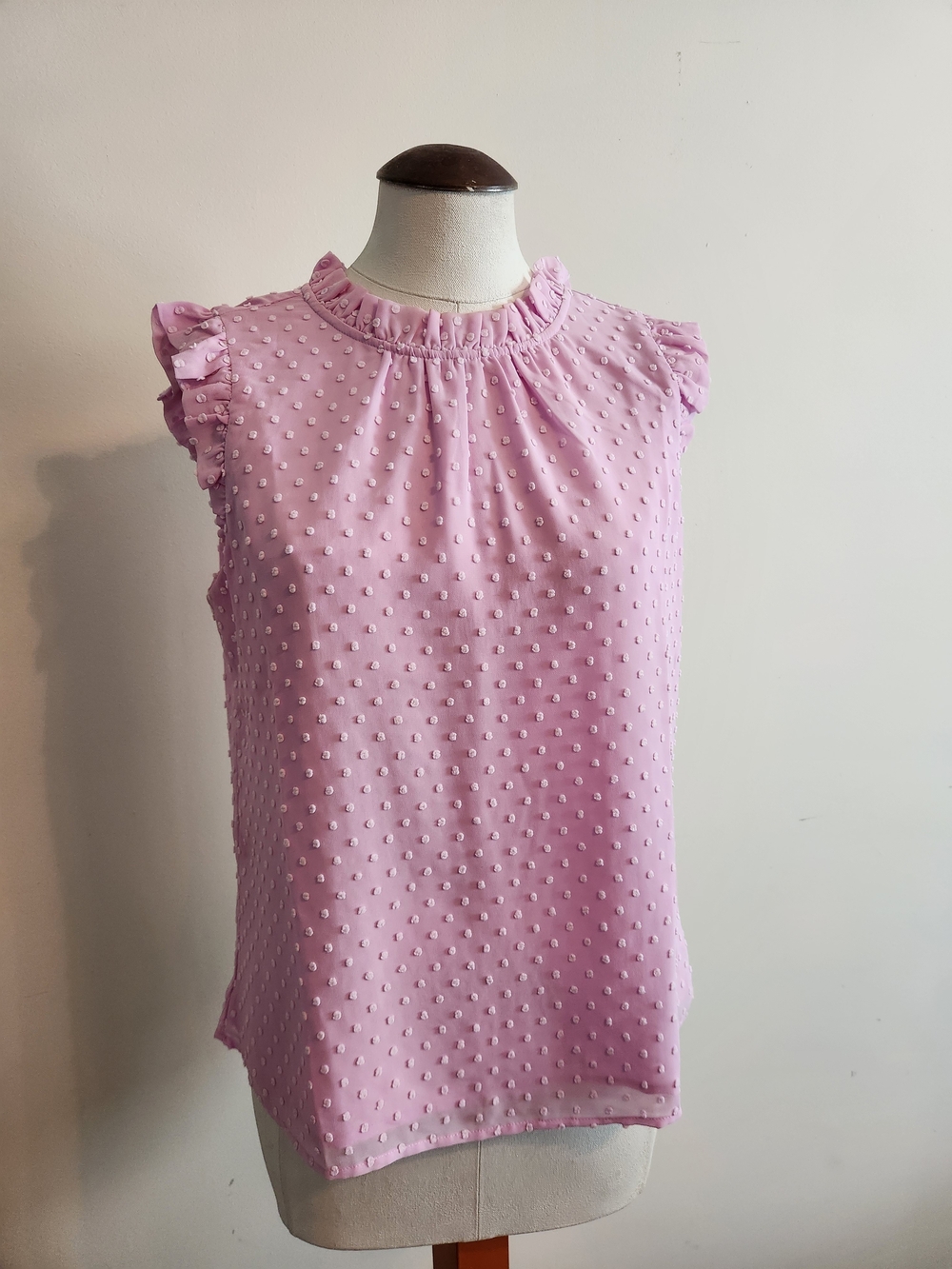 J. Crew Pink Swiss Dot Ruffle Cap-Sleeve Camisole